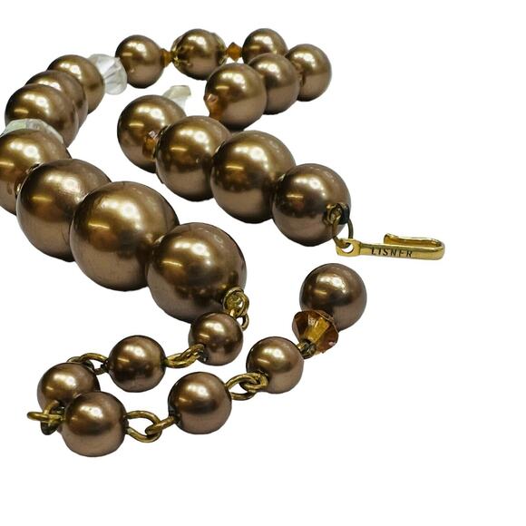 Vintage Lisner Necklace Choker Beaded Strand AB Crystal, Brown, Gold Tone 16 in - Picture 9 of 14
